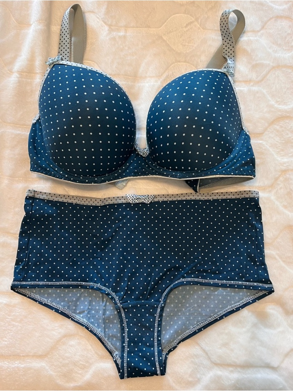 Polka Dot Teal Bra & Brief Set - Soft Support